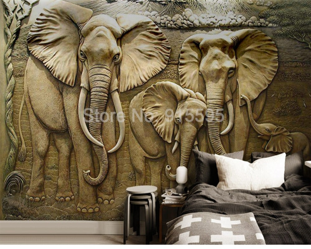 3D Wallpaper Stereo Embossed Elephant SKU# WAL0066
