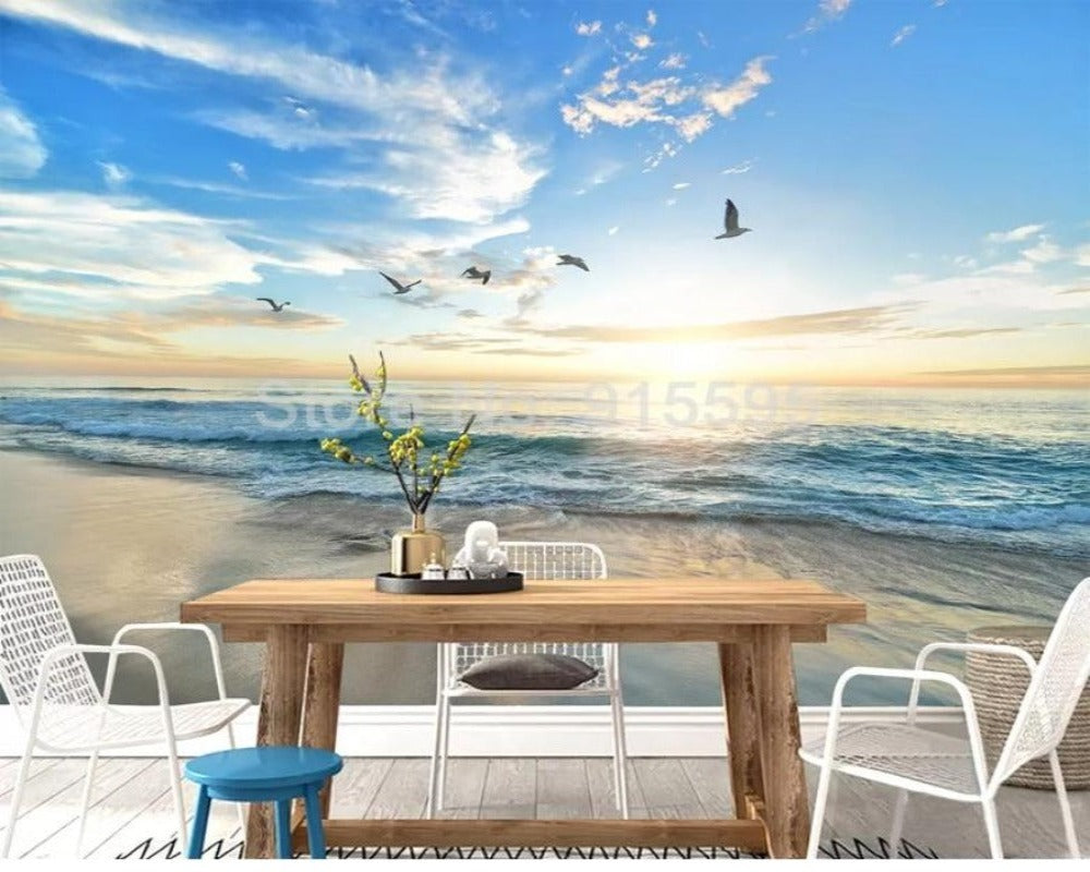 3D Wallpaper Seagull Blue Sky White Clouds SKU# WAL0214
