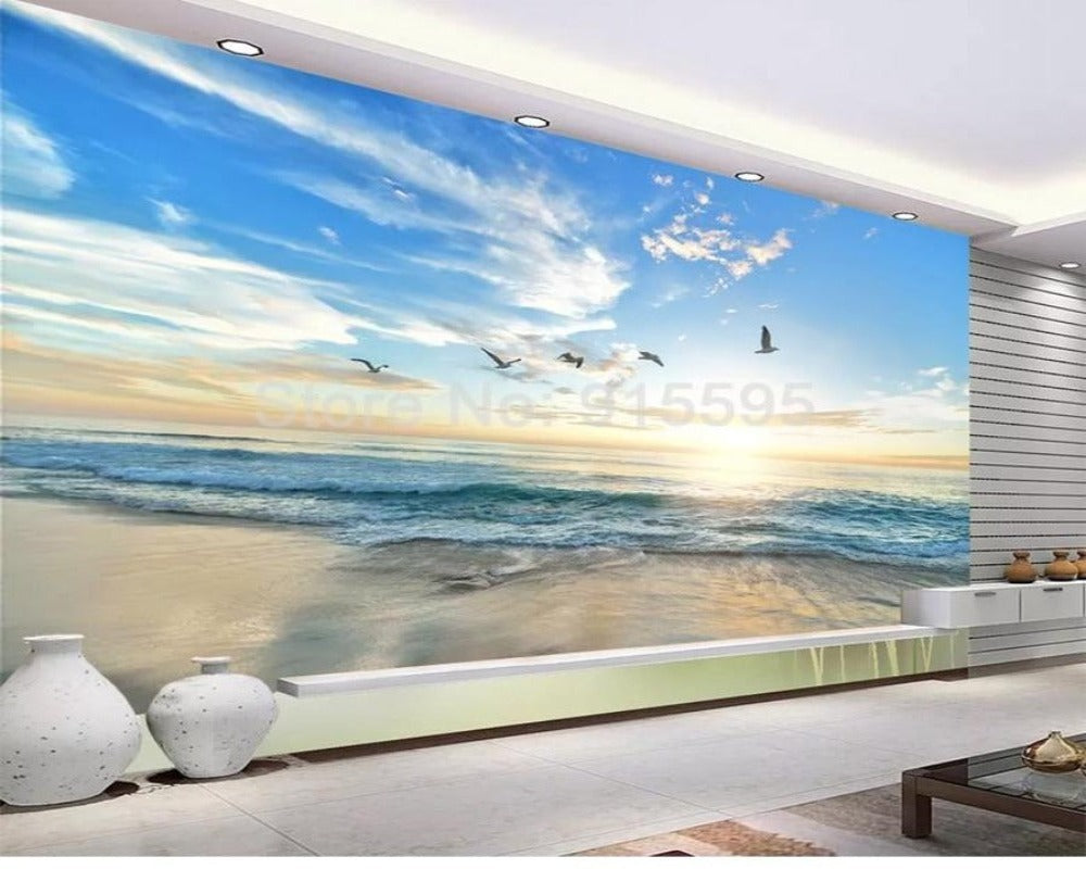 3D Wallpaper Seagull Blue Sky White Clouds SKU# WAL0214