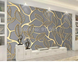 3D Wallpaper Golden Tree Leaves for Living Room