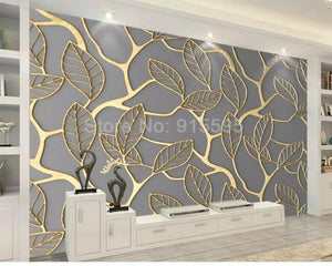 3D Wallpaper Golden Tree Leaves for Living Room