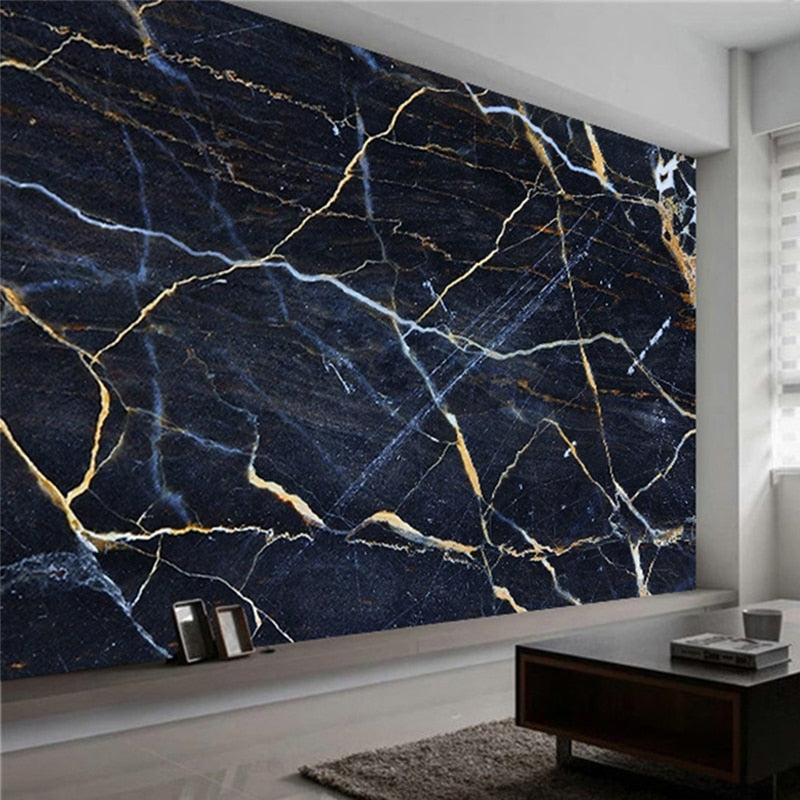 3D Wallpaper Black Marble Gold 