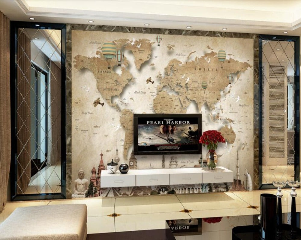 3D Wallpaper Nostalgic World Map SKU# WAL0202