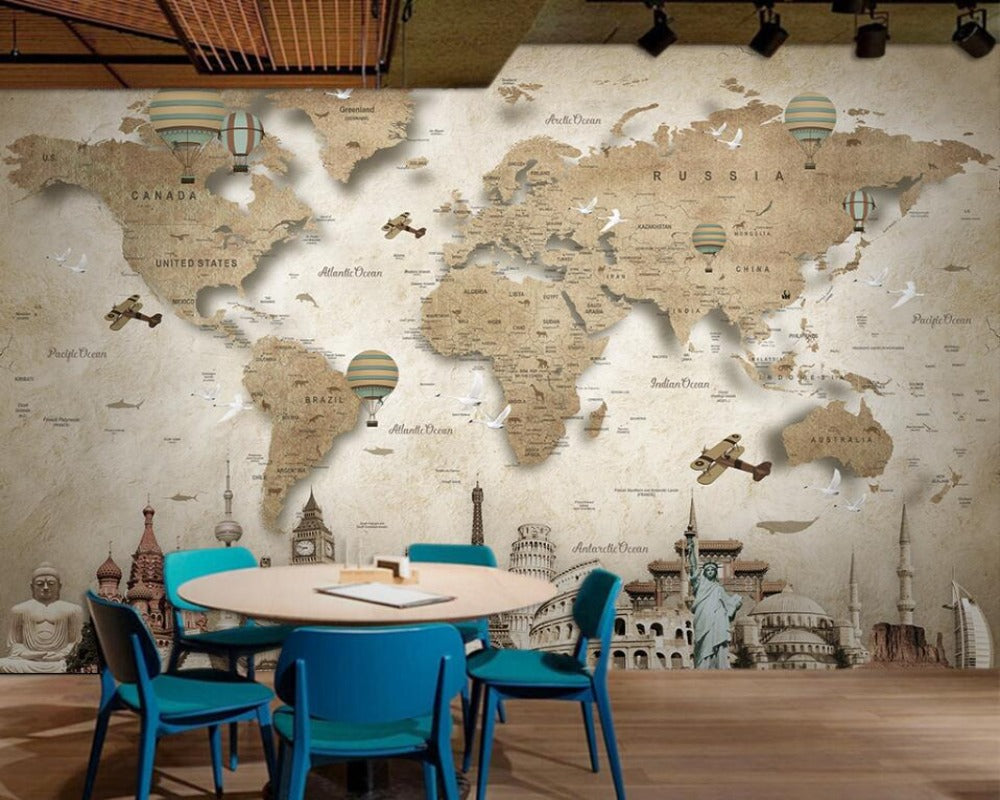 3D Wallpaper Nostalgic World Map SKU# WAL0202