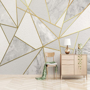 Modern Simple 3D Geometric Marble Wallpaper Golden Line Photo Wall Murals Living Room Bedroom Background Wall Painting 3D Fresco