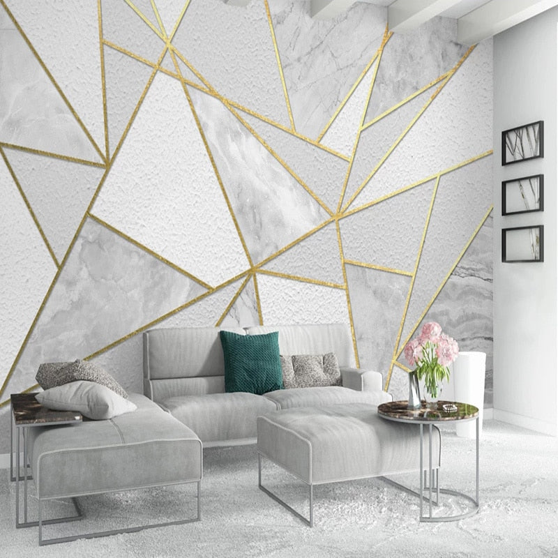 Modern Simple 3D Geometric Marble Wallpaper Golden Line Photo Wall Murals Living Room Bedroom Background Wall Painting 3D Fresco
