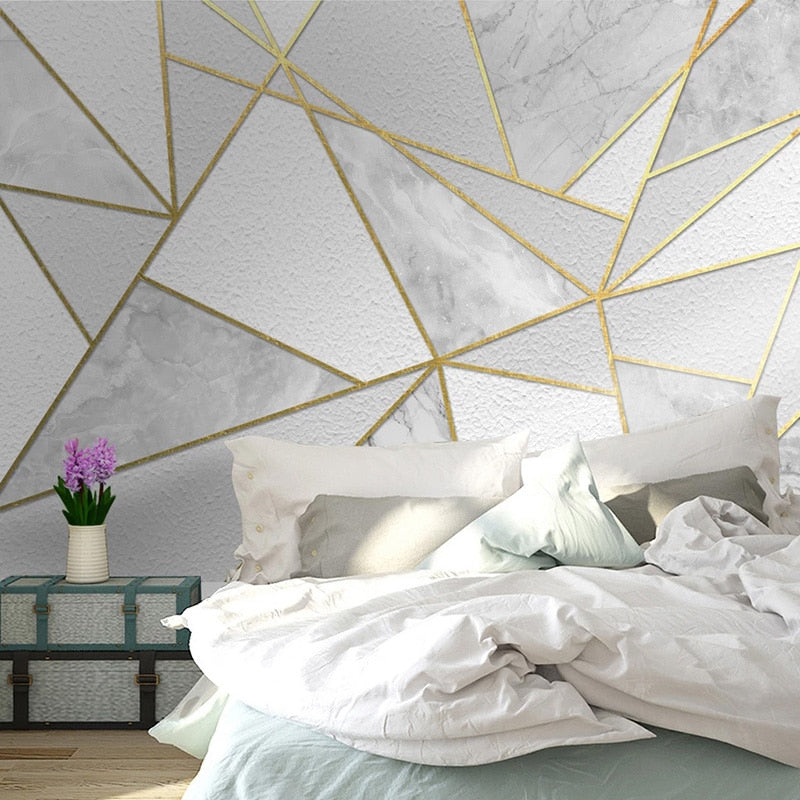 Modern Simple 3D Geometric Marble Wallpaper Golden Line Photo Wall Murals Living Room Bedroom Background Wall Painting 3D Fresco