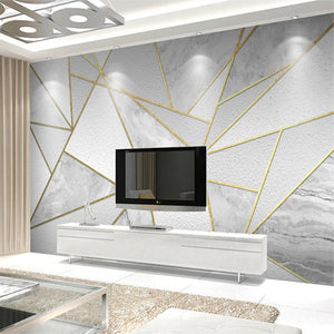 Modern Simple 3D Geometric Marble Wallpaper Golden Line Photo Wall Murals Living Room Bedroom Background Wall Painting 3D Fresco
