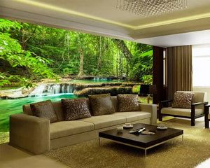 3D Wallpaper Forest Waterfall for Living Room Accent Wallpaper