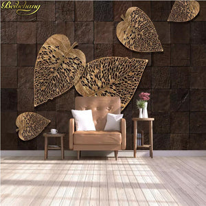 3D Wallpaper Wood Golden Leaves SKU# WAL0041
