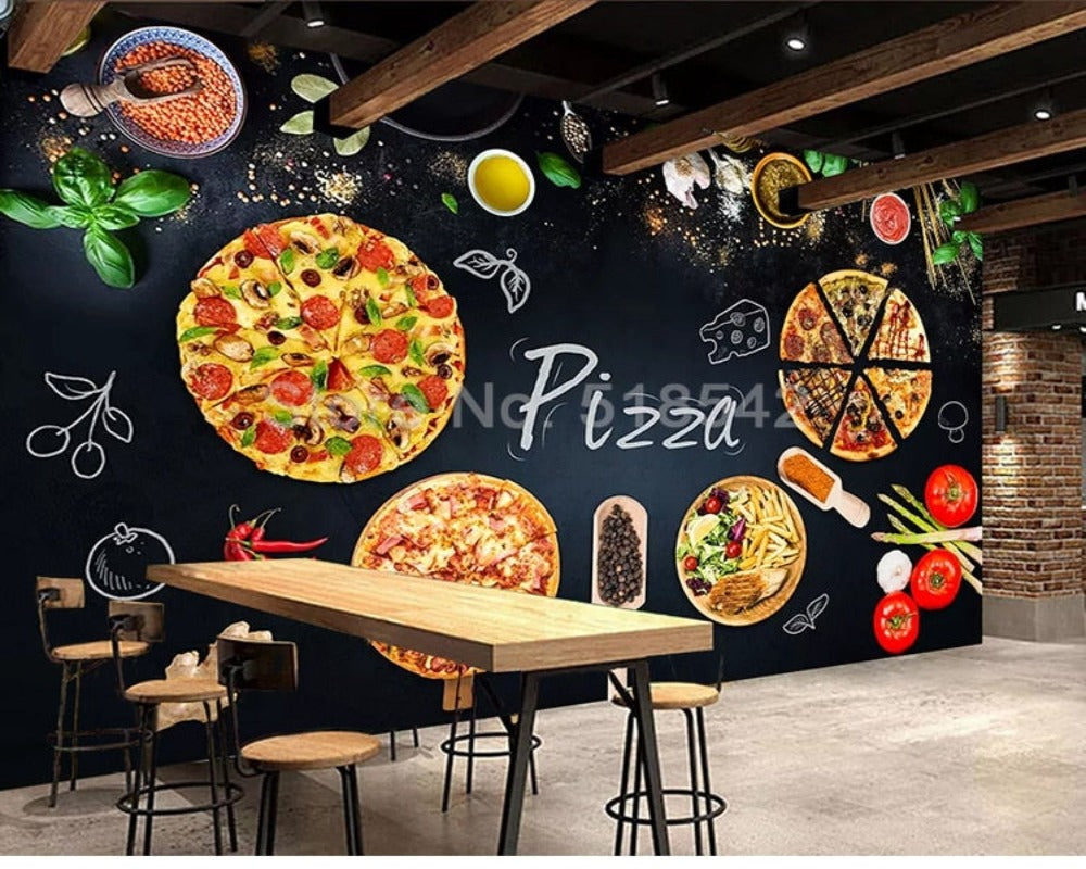 3D Wallpaper Pizza Shop Restaurant SKU#WAL0154