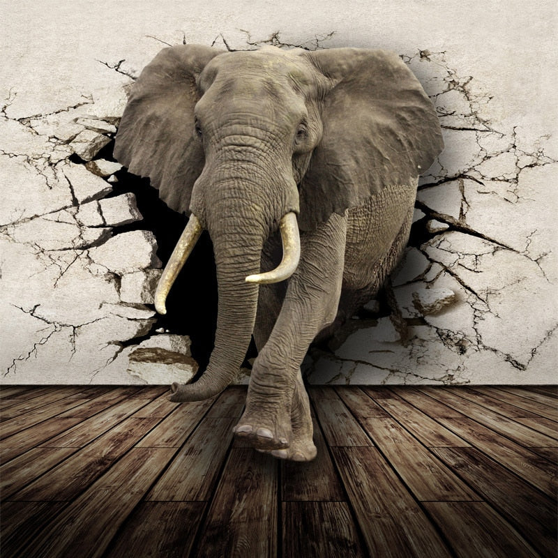 3D Wallpaper Charging Elephant SKU# WAL0341