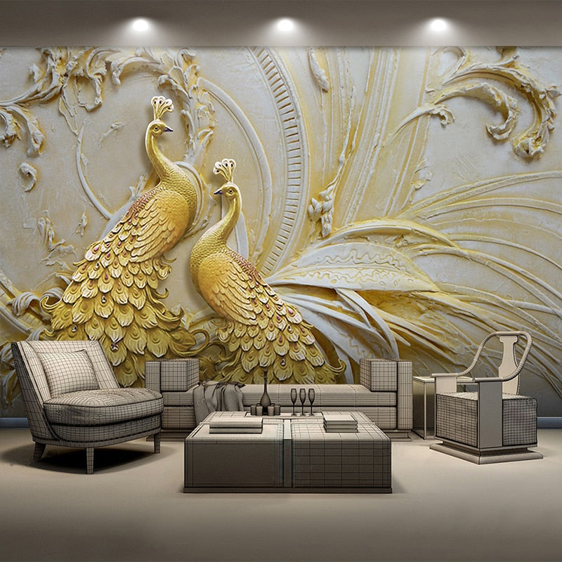 3D Wallpaper Golden Peacock