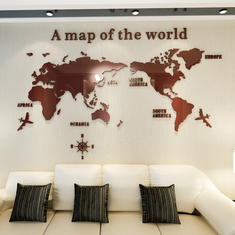 Mirror Wall Art World Map Decal Mural SKU# MOS0030