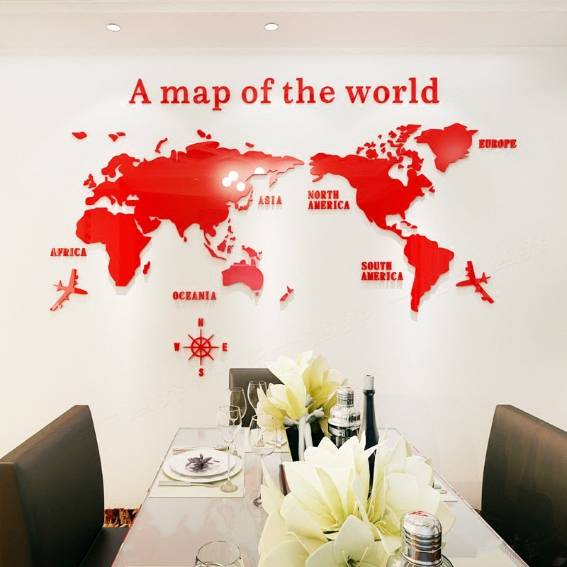 Mirror Wall Art World Map Decal Mural SKU# MOS0030