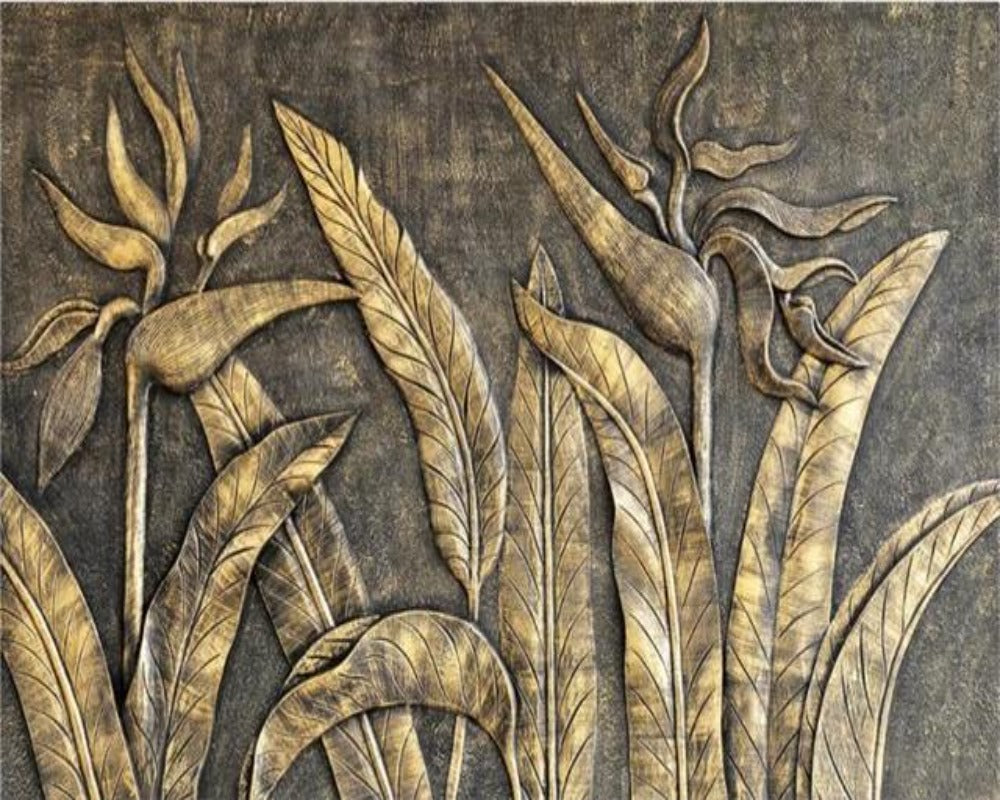 3D Wallpaper Golden Plant Sculpture SKU# WAL0044