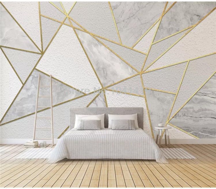 Modern Simple 3D Geometric Marble Wallpaper Golden Line Photo Wall Murals Living Room Bedroom Background Wall Painting 3D Fresco