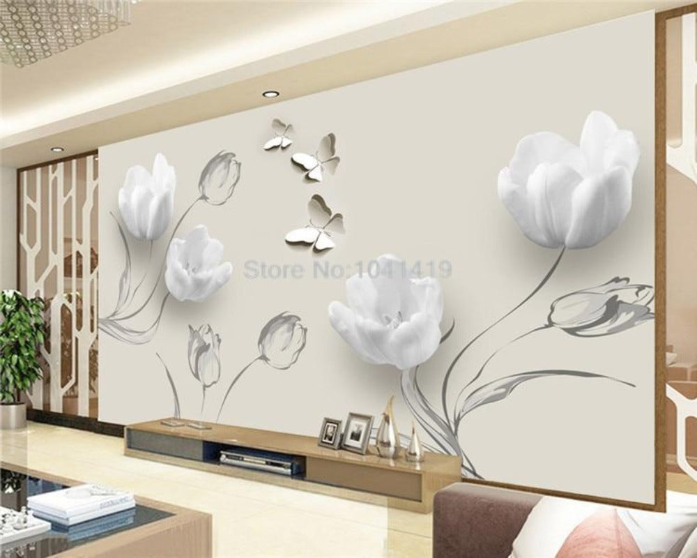 Floral Inspired 3D Wallpaper Tulip Butterfly