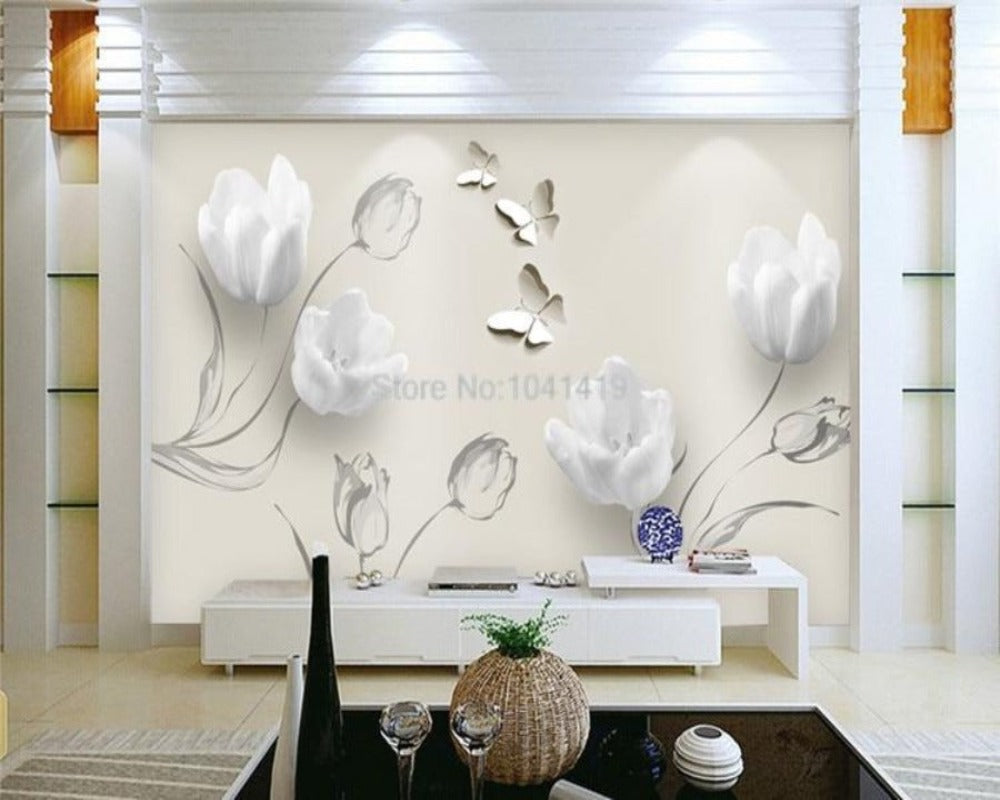 Floral Inspired 3D Wallpaper Tulip Butterfly