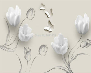 Floral Inspired 3D Wallpaper Tulip Butterfly