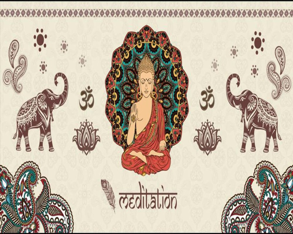 3D Wallpaper Indian Buddha Mural SKU# WAL0184