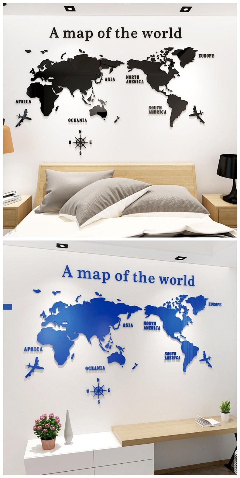 Mirror Wall Art World Map Decal Mural SKU# MOS0030
