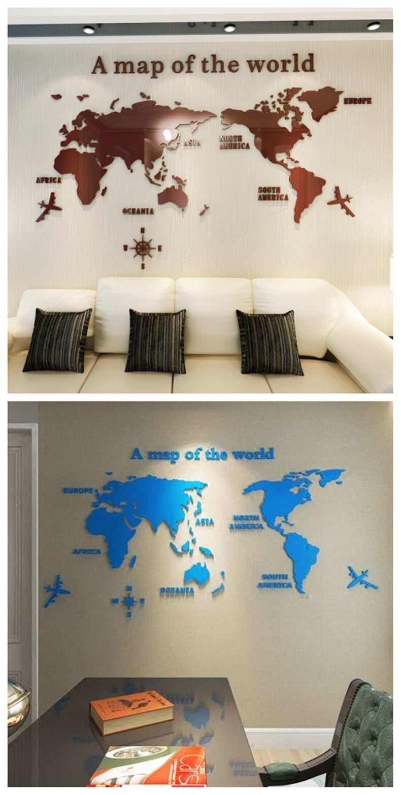 Mirror Wall Art World Map Decal Mural SKU# MOS0030
