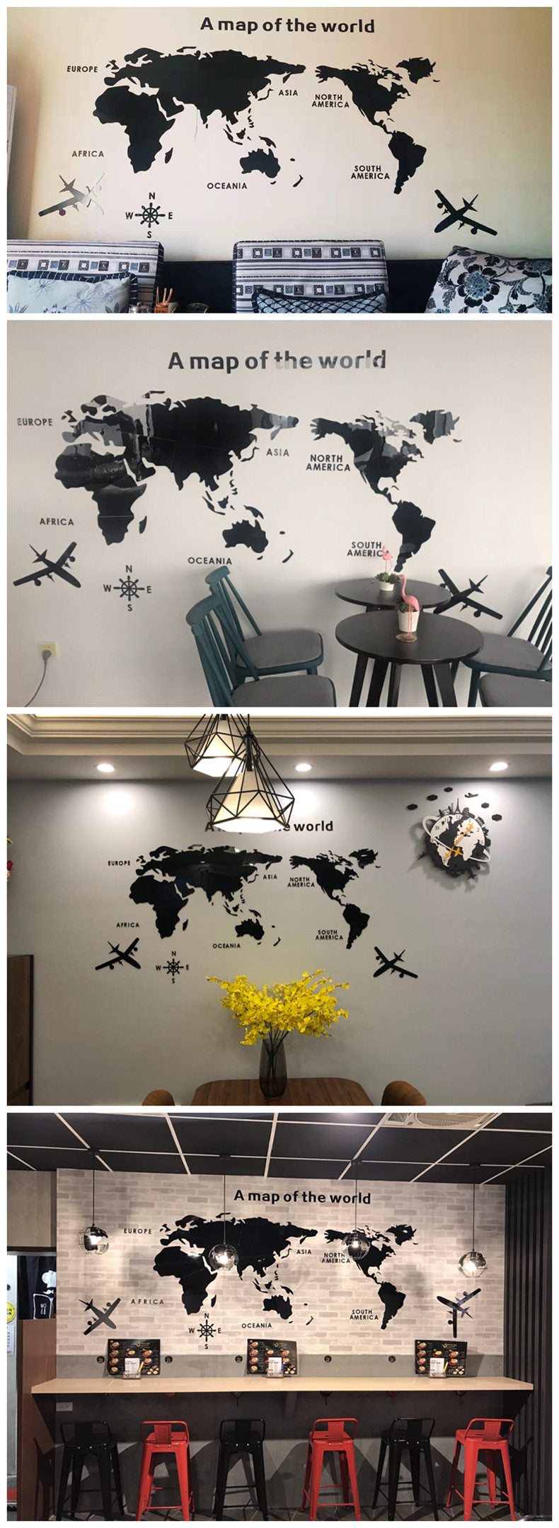 Mirror Wall Art World Map Decal Mural SKU# MOS0030