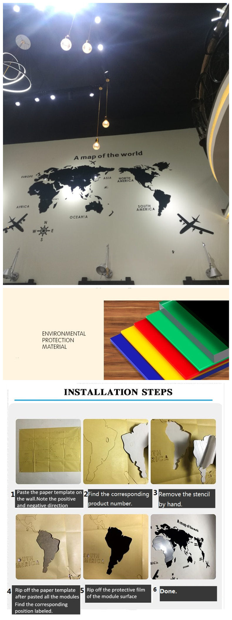 Mirror Wall Art World Map Decal Mural SKU# MOS0030