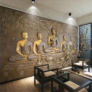 3D Wallpaper Buddha & Disciples for Wall Covering