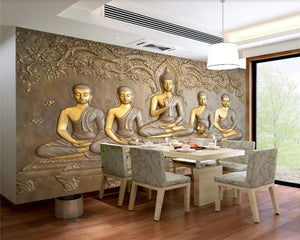 3D Wallpaper Buddha & Disciples for Dining Room