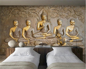 3D Wallpaper Buddha & Disciples for bedroom