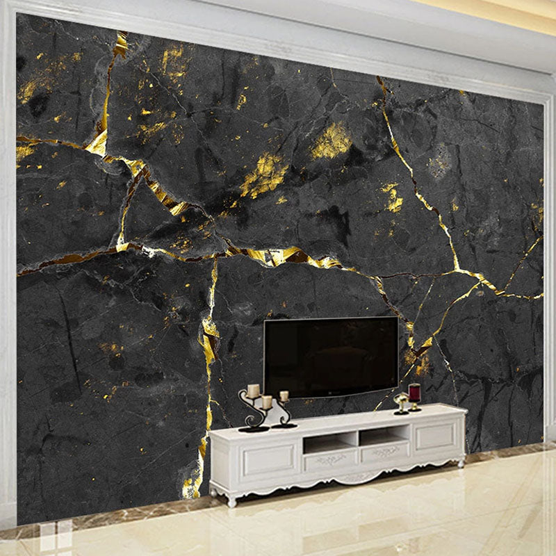 3D Wallpaper Black Golden Marble