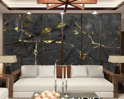 3D Wallpaper Black Golden Marble