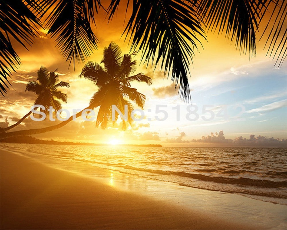 3D Wallpaper Sunset Glow Coconut Sea SKU# WAL0276