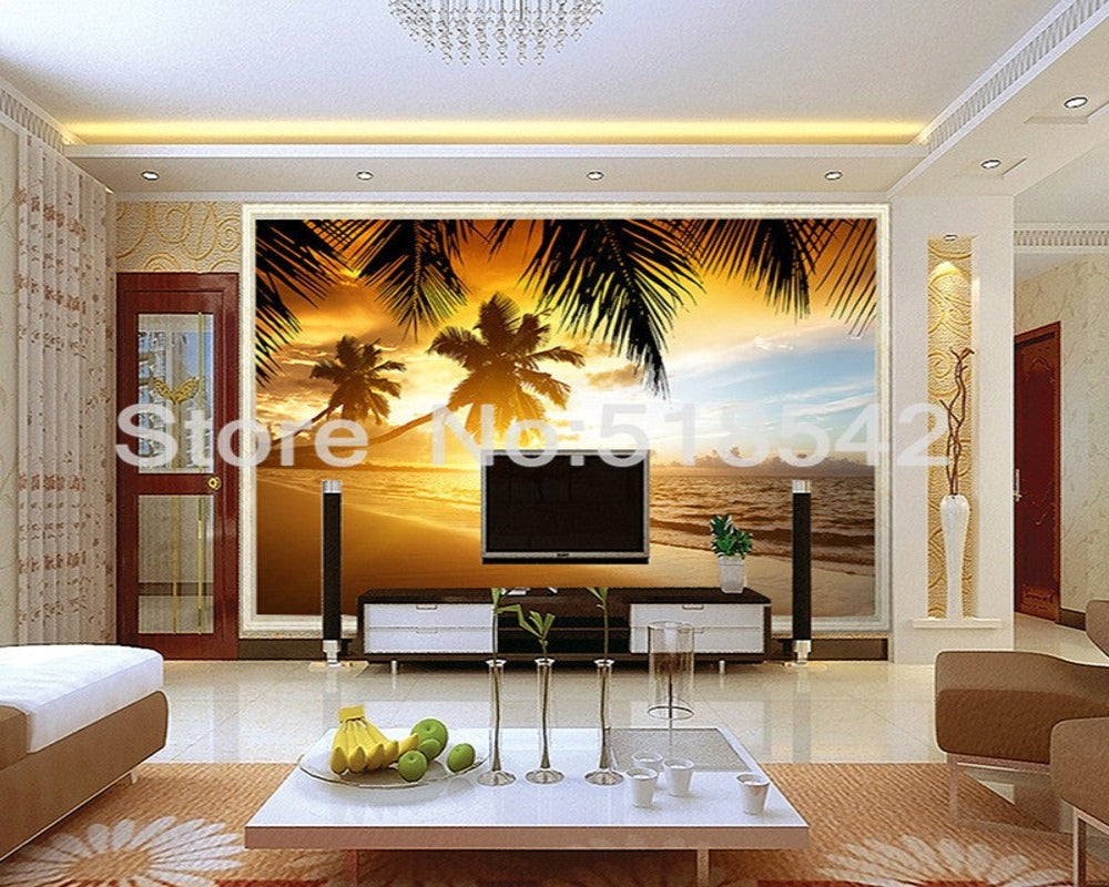 3D Wallpaper Sunset Glow Coconut Sea SKU# WAL0276