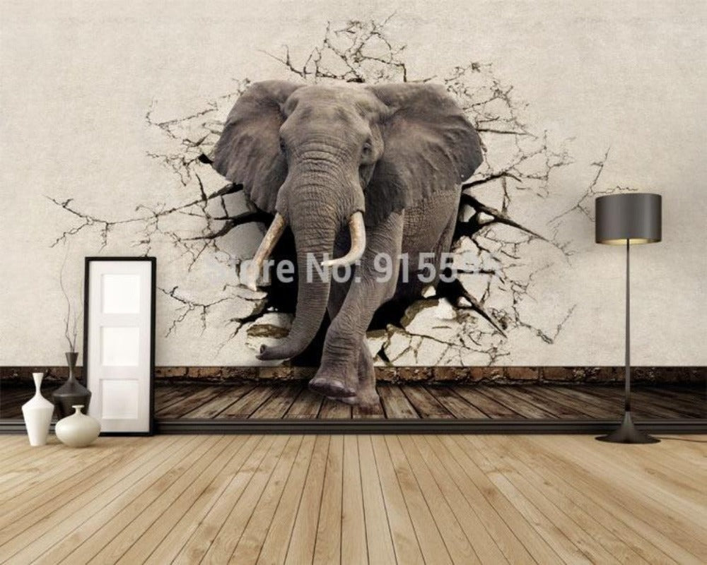 3D Wallpaper Charging Elephant SKU# WAL0341