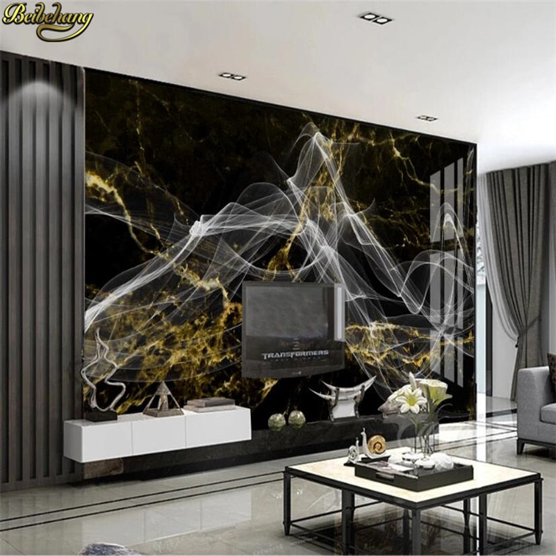 3D Wallpaper Black & Gold Marble