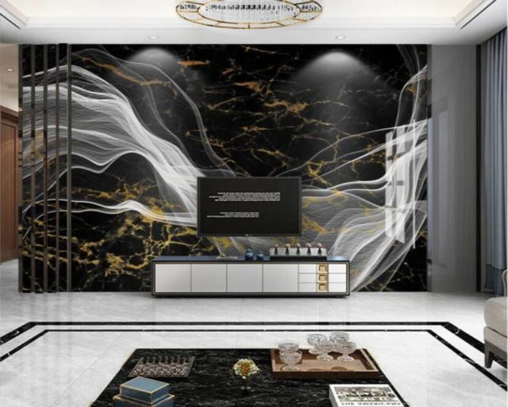 3D Wallpaper Black & Gold Marble