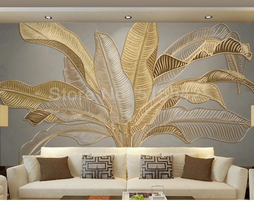 3D Wallpaper Golden Banana Leaf