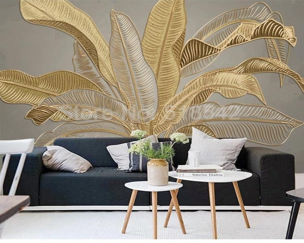 Wall Treatment 3D Wallpaper Golden Banana Leaf