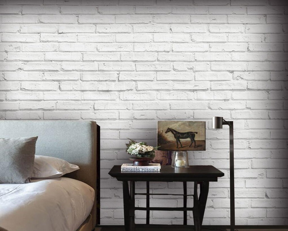 3D Wallpaper White Brick Parade SKU# WAL0279