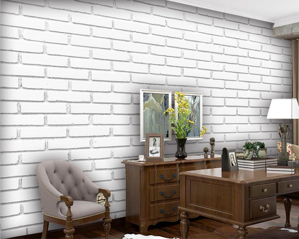 3D Wallpaper White Brick Parade SKU# WAL0279