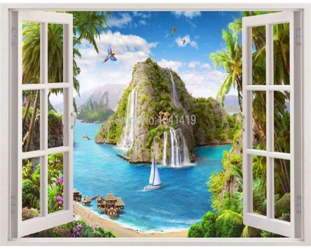 3D Wallpaper Waterfall Sea Fresco SKU# WAL0117