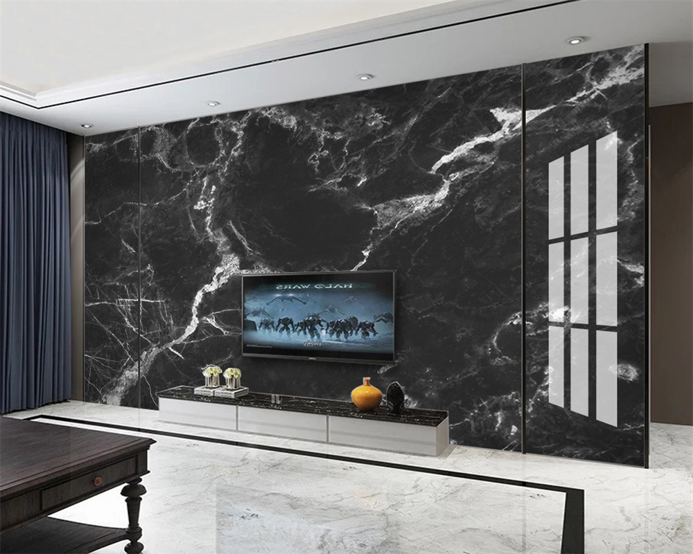 3D Wallpaper Modern Black Marble Stone