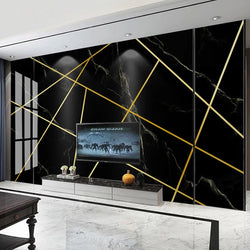 3D Wallpaper Gold & Black Marble 