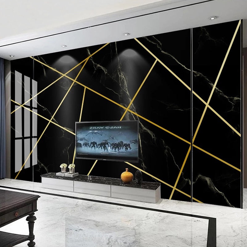 3D Wallpaper Gold & Black Marble SKU# WAL0113