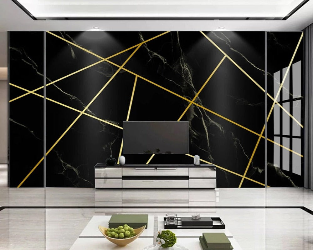 3D Wallpaper Gold & Black Marble 