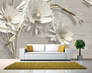 3D Wallpaper Embossed Flowers for Living Room Wallpaper