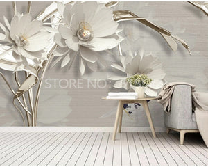 3D Wallpaper Embossed Flowers for Accent Wall